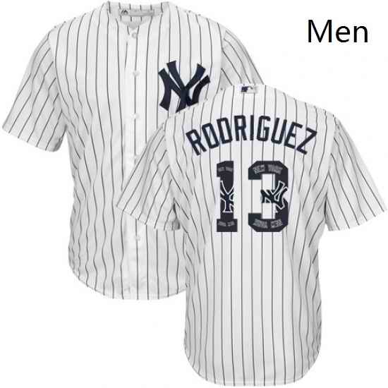 Mens Majestic New York Yankees 13 Alex Rodriguez Authentic White Team Logo Fashion MLB Jersey